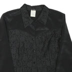 C&A Womens Black Printed Shirt Long Sleeve Collared L Elegant Satin Blend