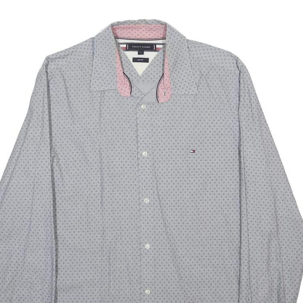 TOMMY HILFIGER Mens Blue & Pink Shirt L Cotton Casual Long Sleeve Button Shirt