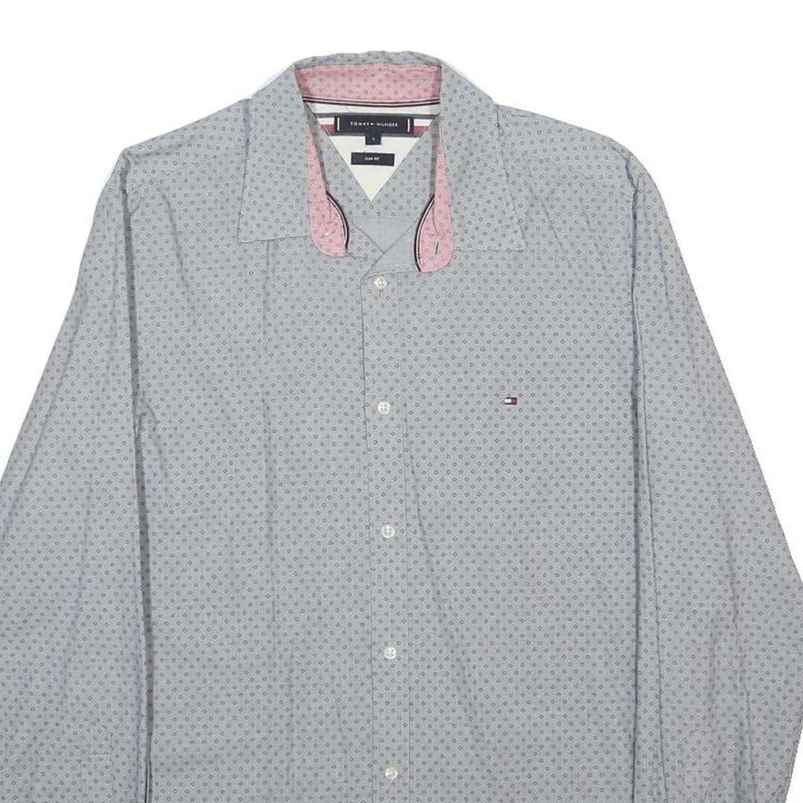 TOMMY HILFIGER Mens Blue & Pink Shirt L Cotton Casual Long Sleeve Button Shirt