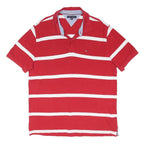 TOMMY HILFIGER Mens Red & White Striped Short Sleeve Polo Shirt XL Cotton Blend