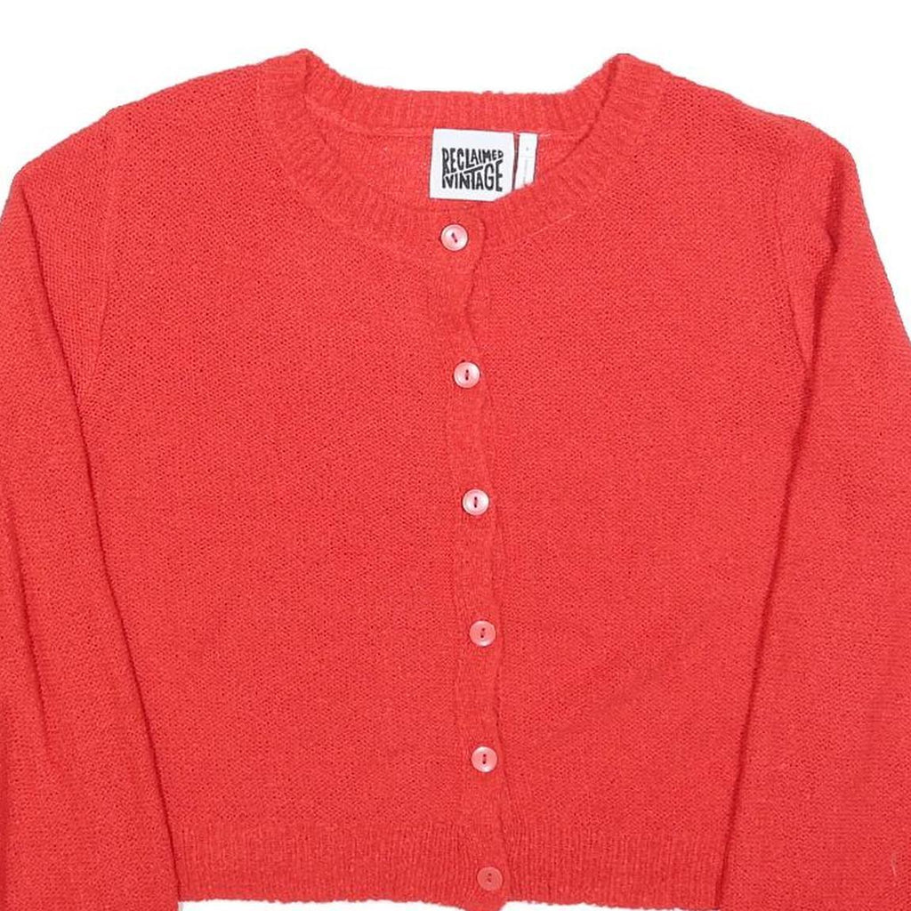 RECLAIMED VINTAGE Womens Red Plain Button Up Crew Neck Basic Knit Jumper M