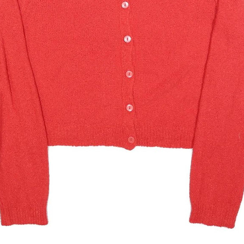 RECLAIMED VINTAGE Womens Red Plain Button Up Crew Neck Basic Knit Jumper M