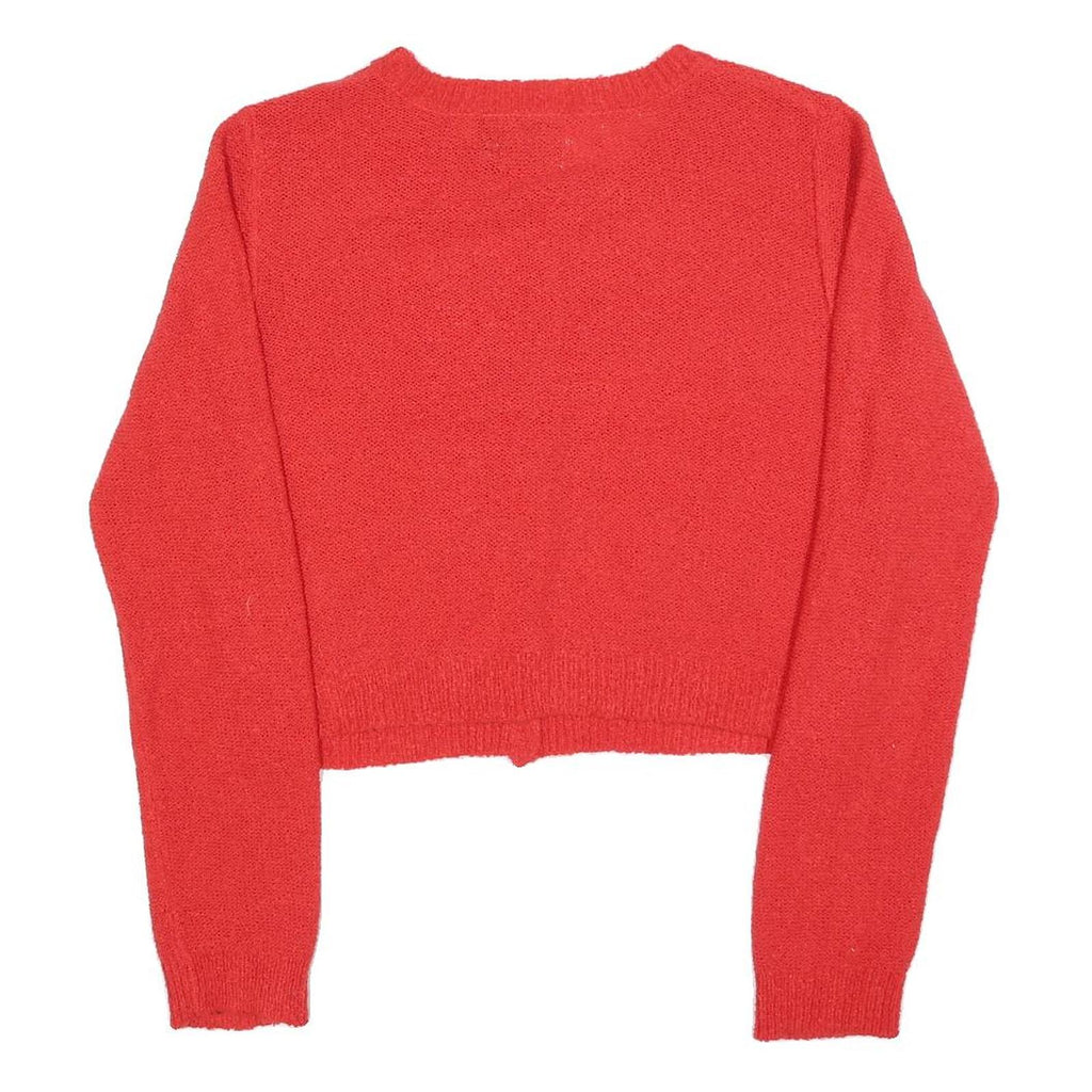 RECLAIMED VINTAGE Womens Red Plain Button Up Crew Neck Basic Knit Jumper M