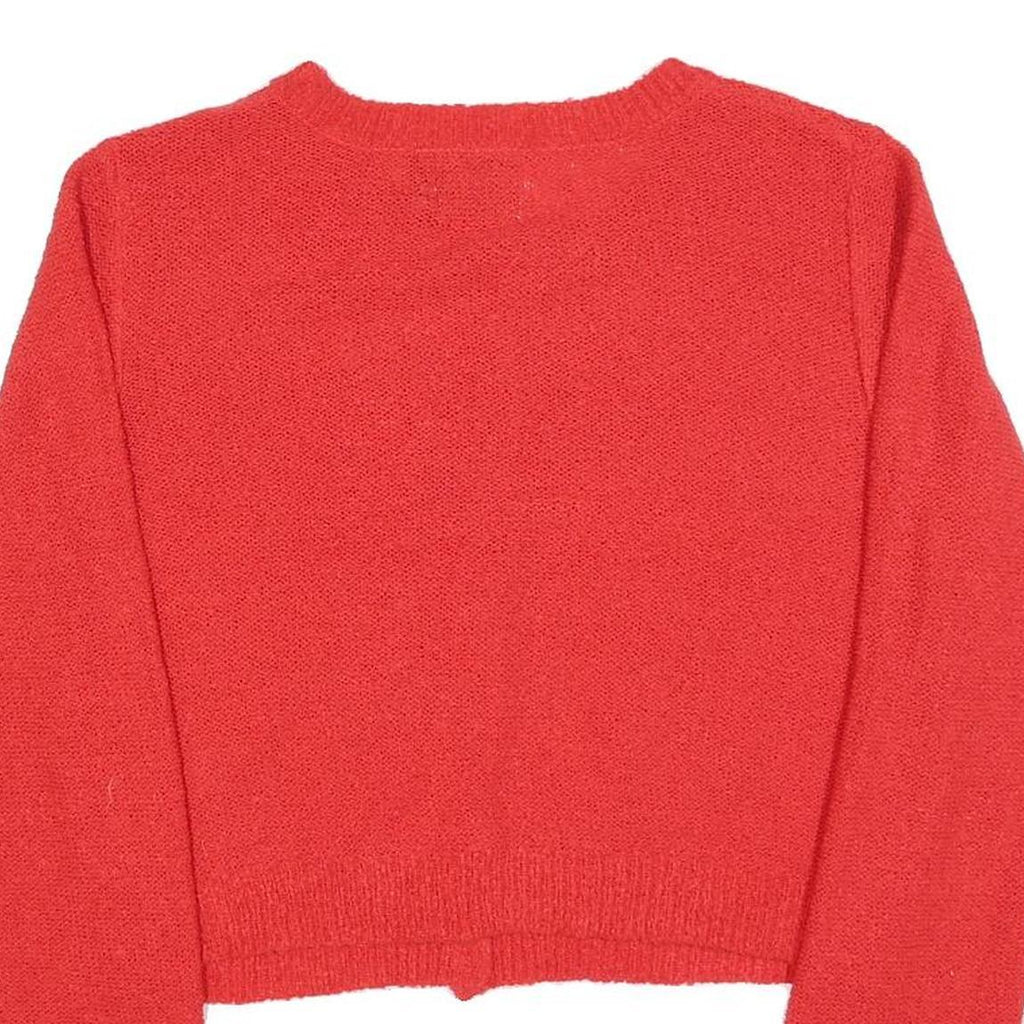 RECLAIMED VINTAGE Womens Red Plain Button Up Crew Neck Basic Knit Jumper M