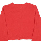 RECLAIMED VINTAGE Womens Red Plain Button Up Crew Neck Basic Knit Jumper M