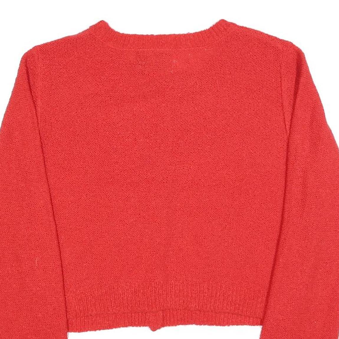 RECLAIMED VINTAGE Womens Red Plain Button Up Crew Neck Basic Knit Jumper M