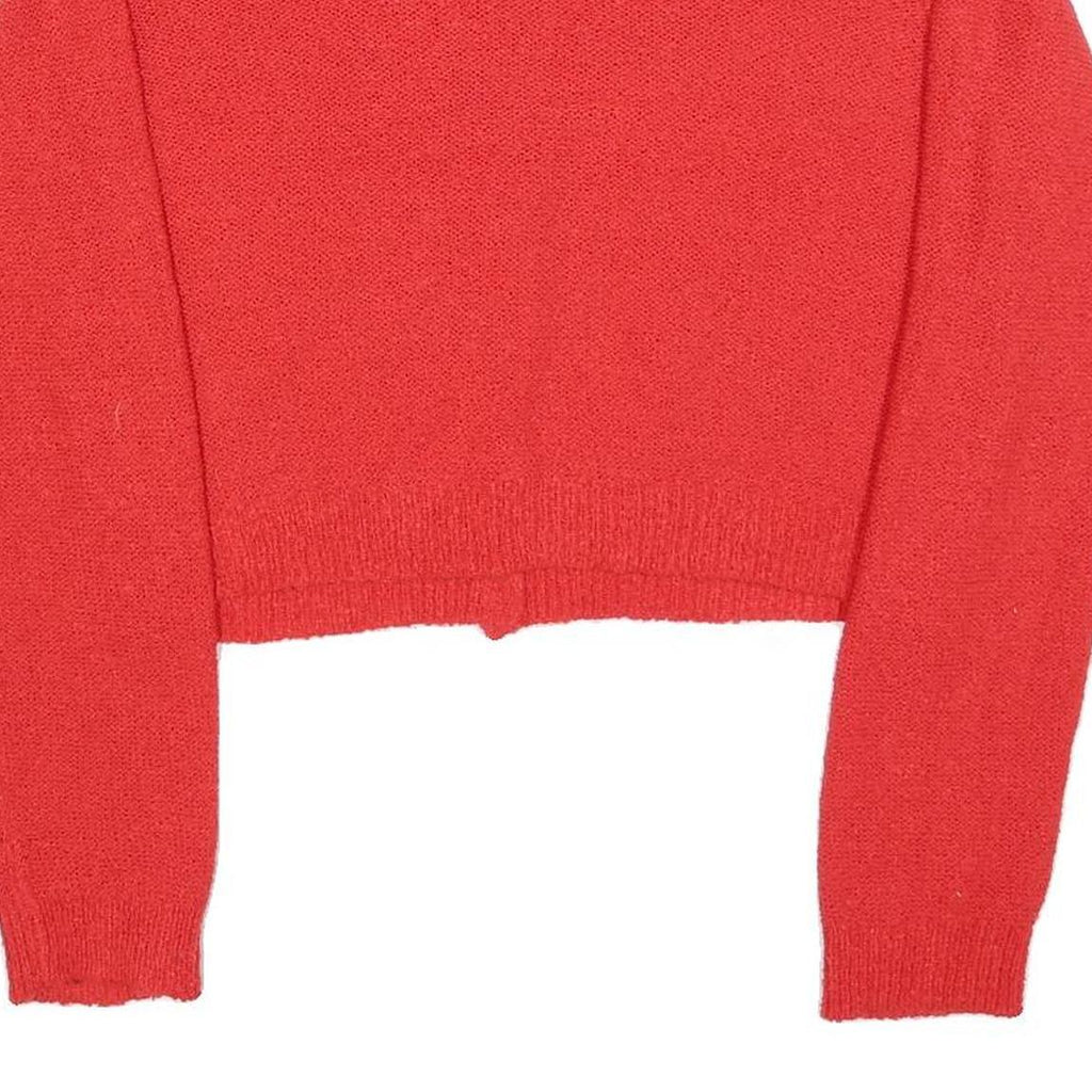 RECLAIMED VINTAGE Womens Red Plain Button Up Crew Neck Basic Knit Jumper M