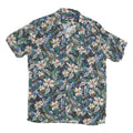 Mens Blue & Green Floral Pattern Cotton Blend Shirt S Casual Summer Short Sleeve