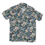 Mens Blue & Green Floral Pattern Cotton Blend Shirt S Casual Summer Short Sleeve