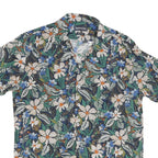 Mens Blue & Green Floral Pattern Cotton Blend Shirt S Casual Summer Short Sleeve