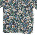 Mens Blue & Green Floral Pattern Cotton Blend Shirt S Casual Summer Short Sleeve