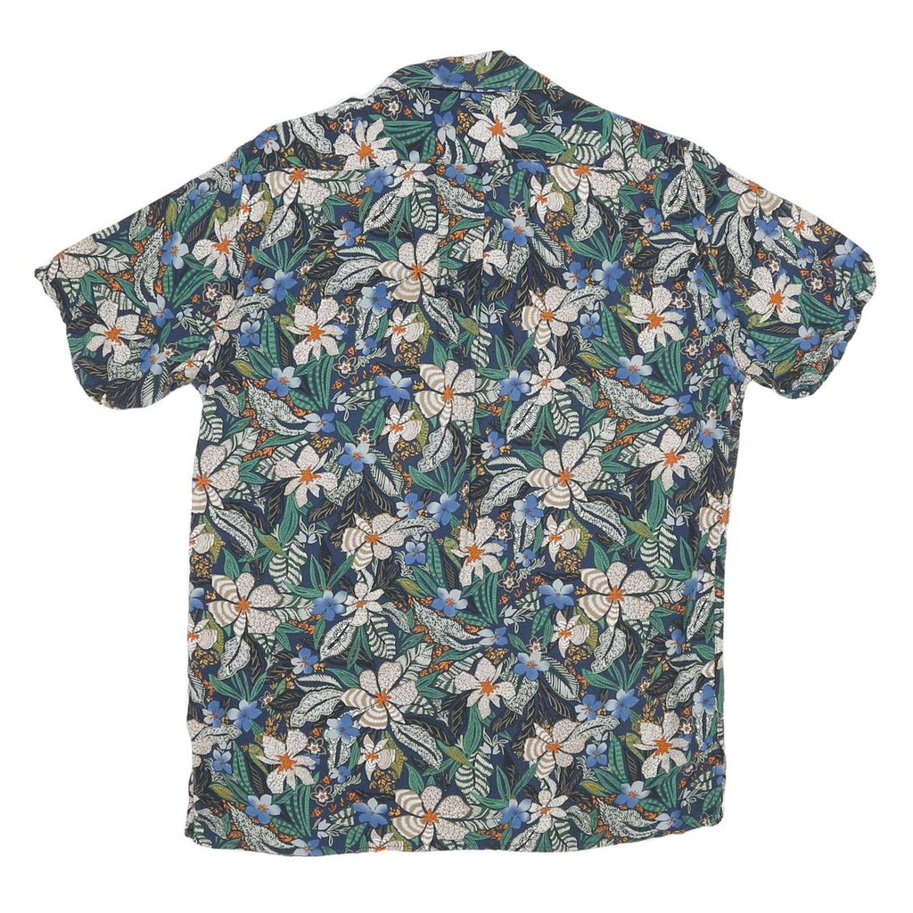 Mens Blue & Green Floral Pattern Cotton Blend Shirt S Casual Summer Short Sleeve