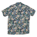 Mens Blue & Green Floral Pattern Cotton Blend Shirt S Casual Summer Short Sleeve