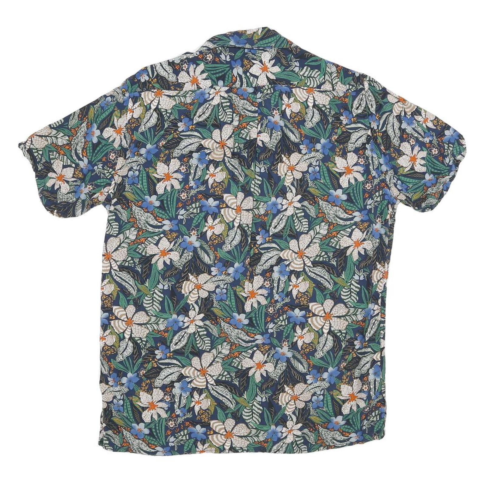 Mens Blue & Green Floral Pattern Cotton Blend Shirt S Casual Summer Short Sleeve