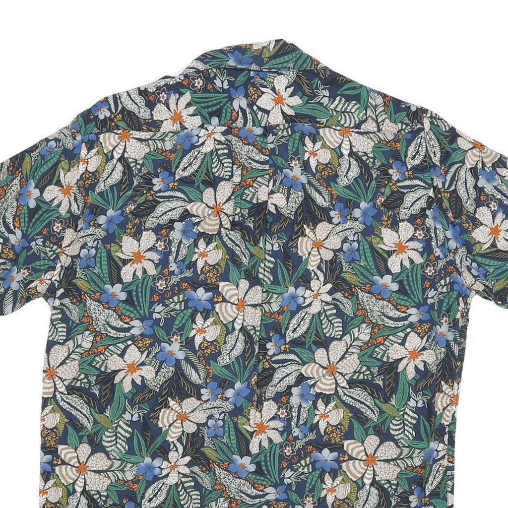 Mens Blue & Green Floral Pattern Cotton Blend Shirt S Casual Summer Short Sleeve
