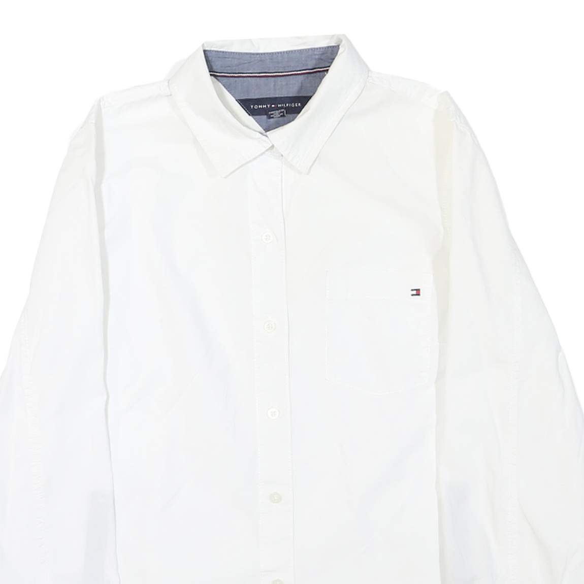 TOMMY HILFIGER Mens White S Cotton Blend Shirt Button Down Pocket