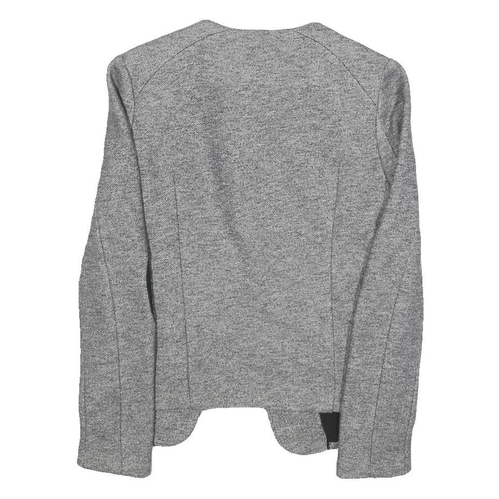 Womens Grey & Black Button Jacket S Plain Tweed Tailored Stylish Elegant