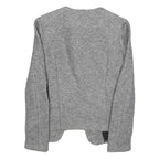 Womens Grey & Black Button Jacket S Plain Tweed Tailored Stylish Elegant
