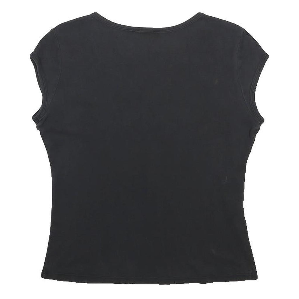 DKNY Womens Black Cotton Blend Short Sleeve Round Neck Logo Top L Casual Fit