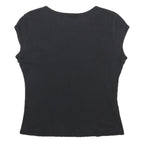 DKNY Womens Black Cotton Blend Short Sleeve Round Neck Logo Top L Casual Fit