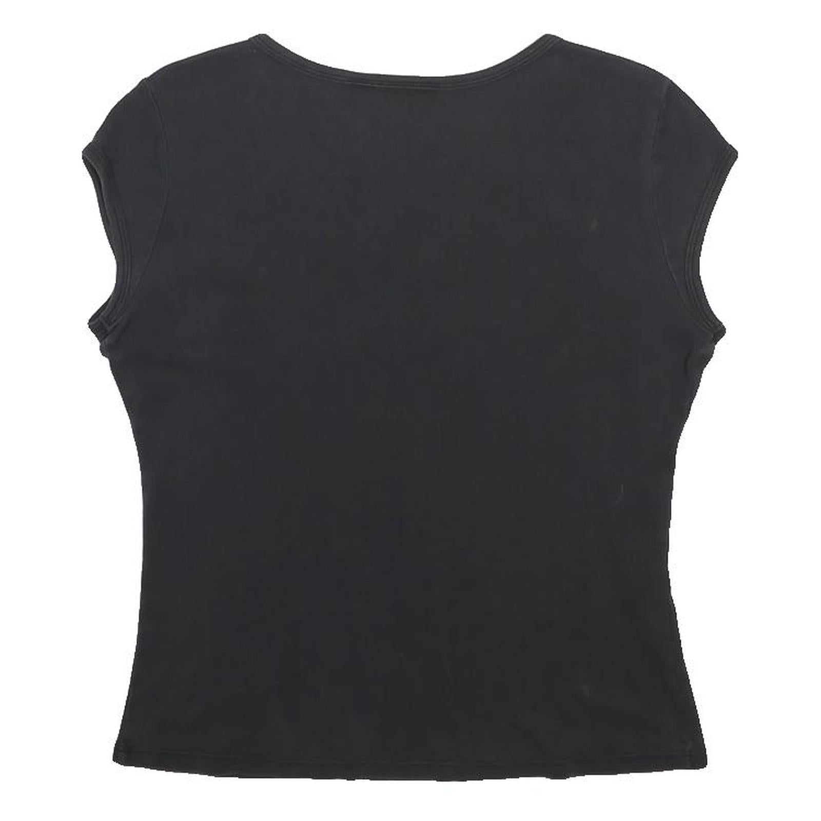 DKNY Womens Black Cotton Blend Short Sleeve Round Neck Logo Top L Casual Fit