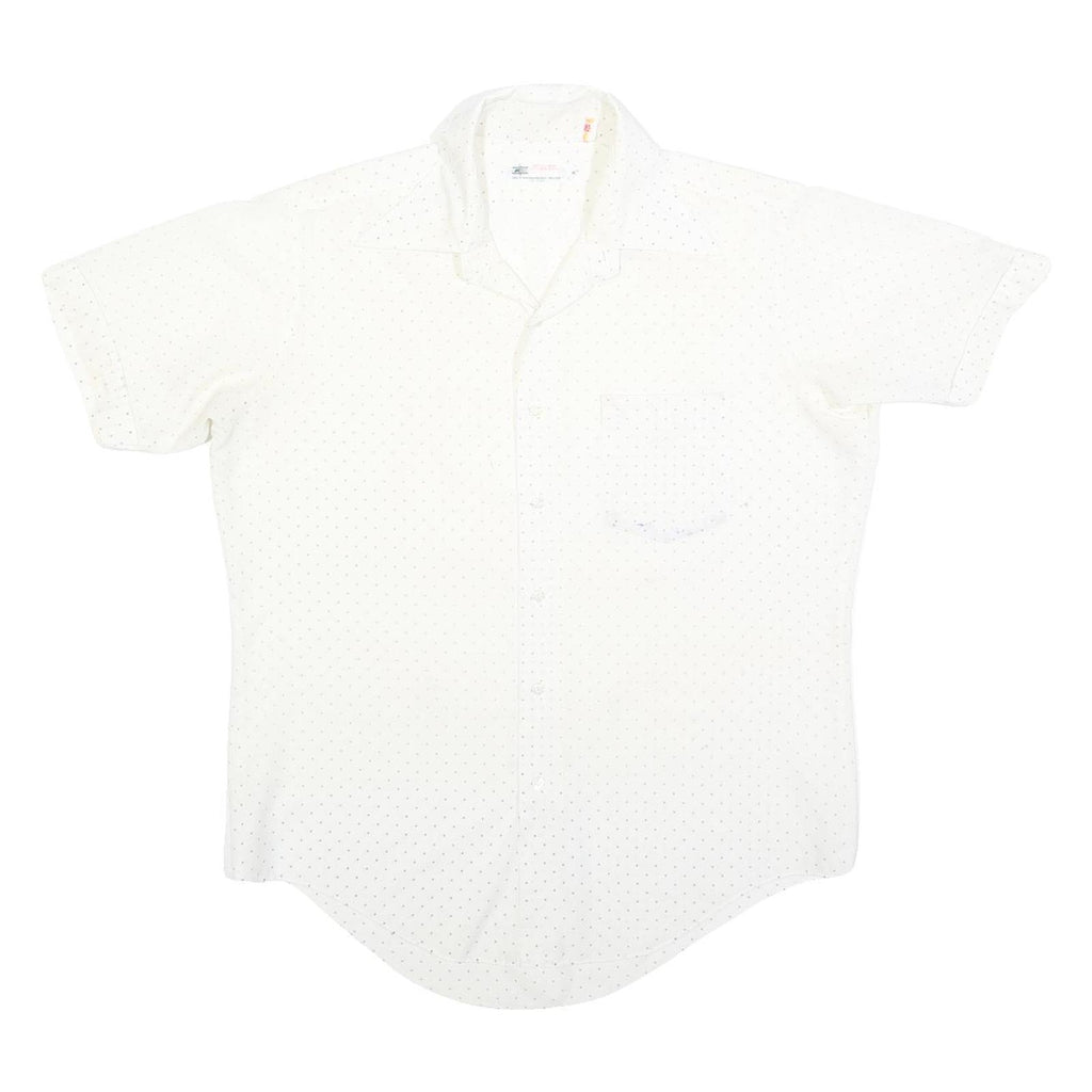 Mens White Shirt Polka Dot Print L Short Sleeve Casual Button Shirt