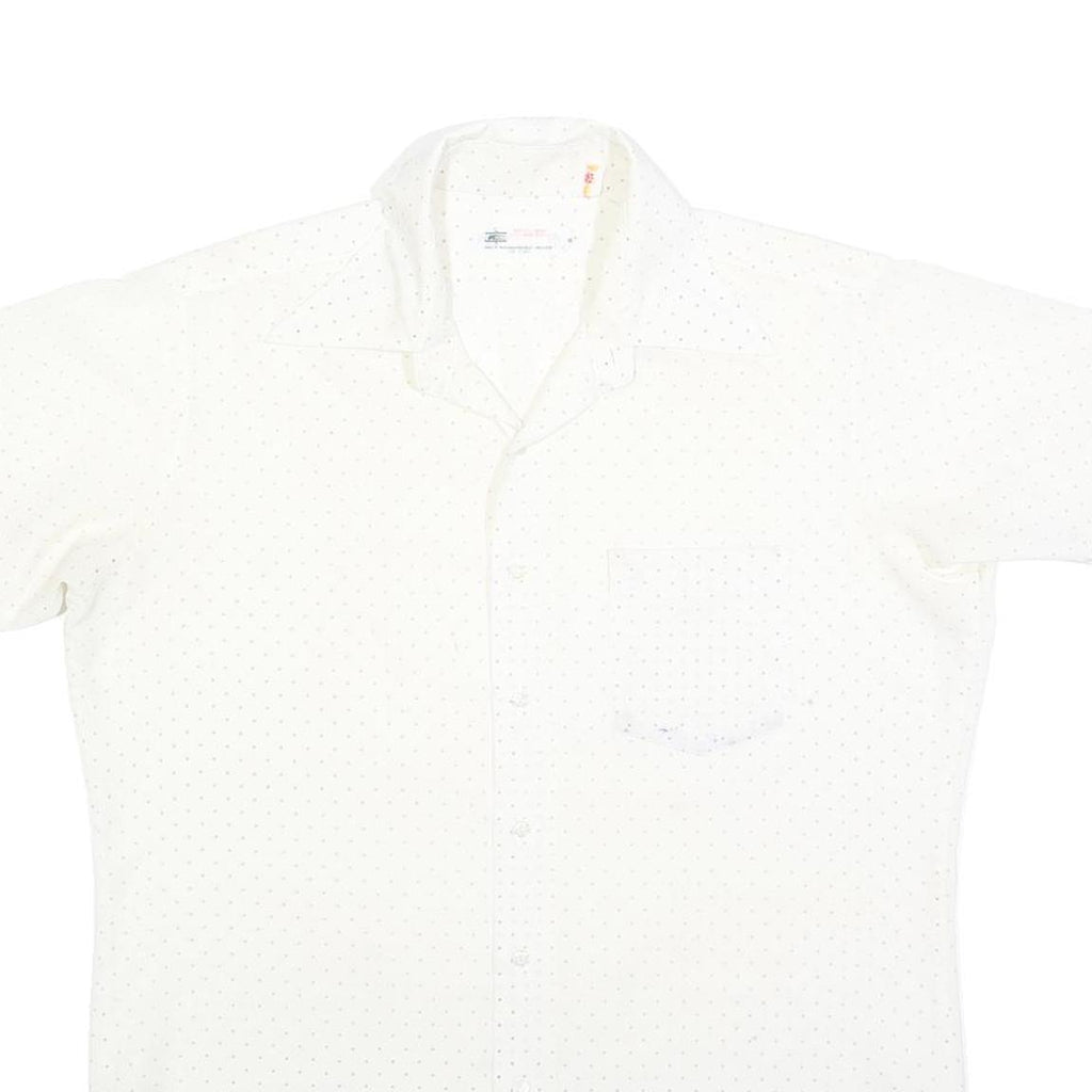 Mens White Shirt Polka Dot Print L Short Sleeve Casual Button Shirt