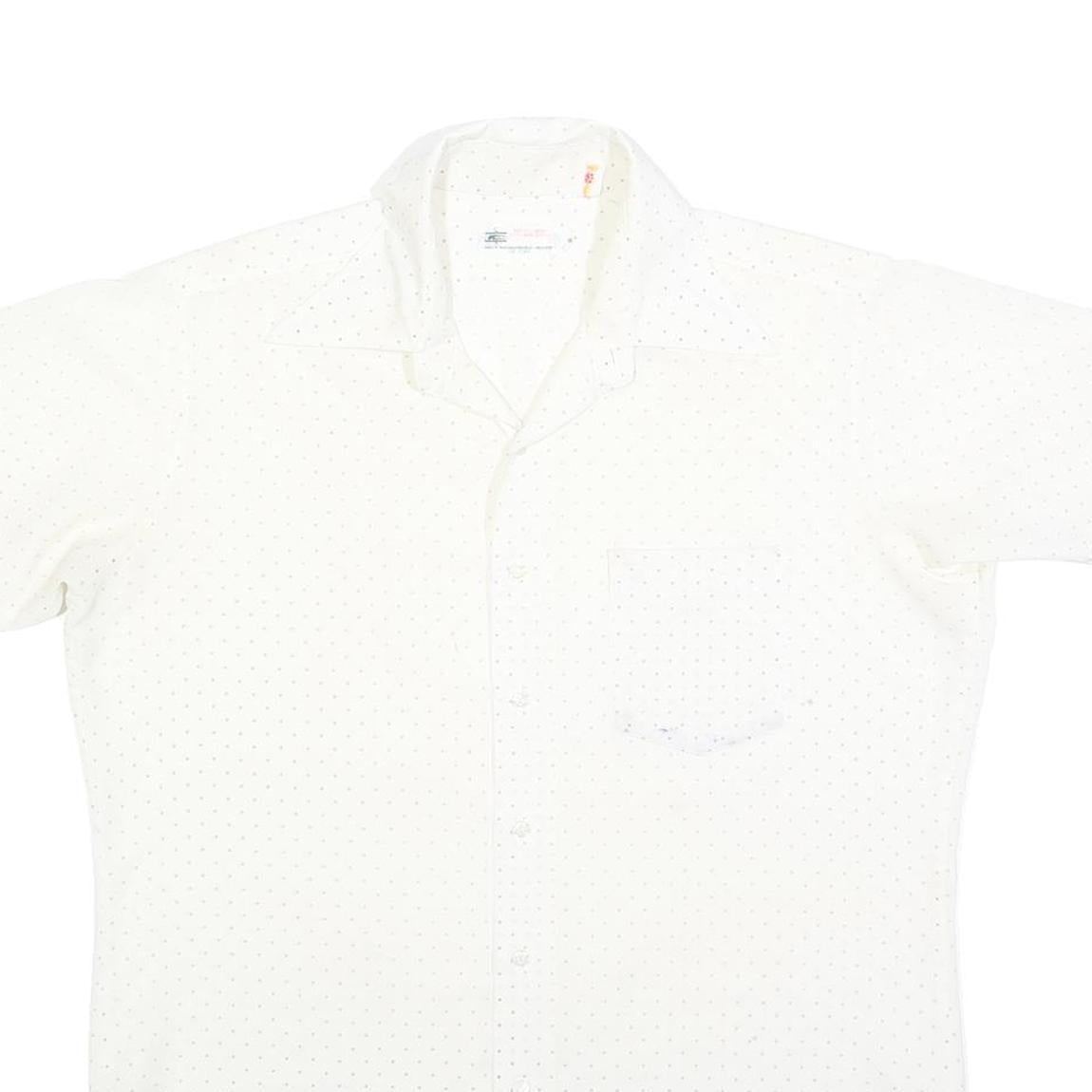 Mens White Shirt Polka Dot Print L Short Sleeve Casual Button Shirt
