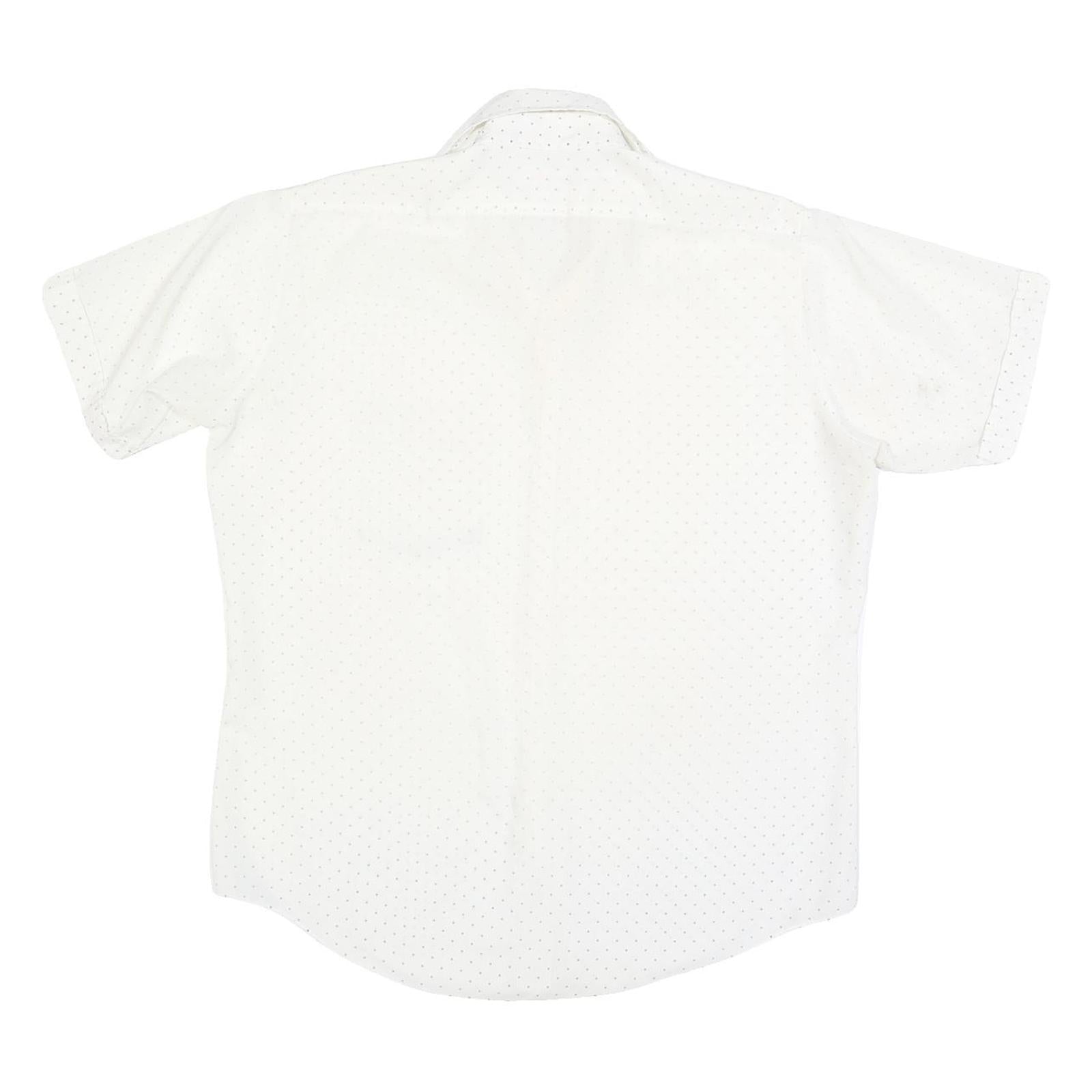 Mens White Shirt Polka Dot Print L Short Sleeve Casual Button Shirt