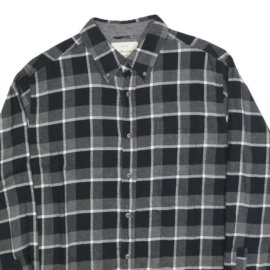 WEATHERPROOF VINTAGE Mens Black & Grey Check Shirt XL Button-Down Cotton Blend