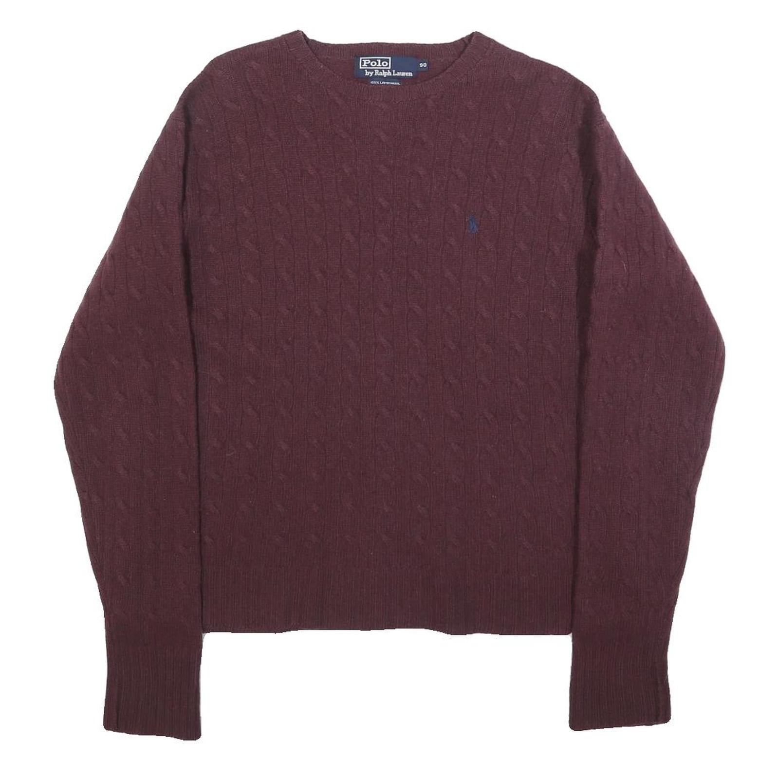 POLO RALPH LAUREN Girls Maroon Patterned Jumper Crew Neck Cable Knit XL Wool