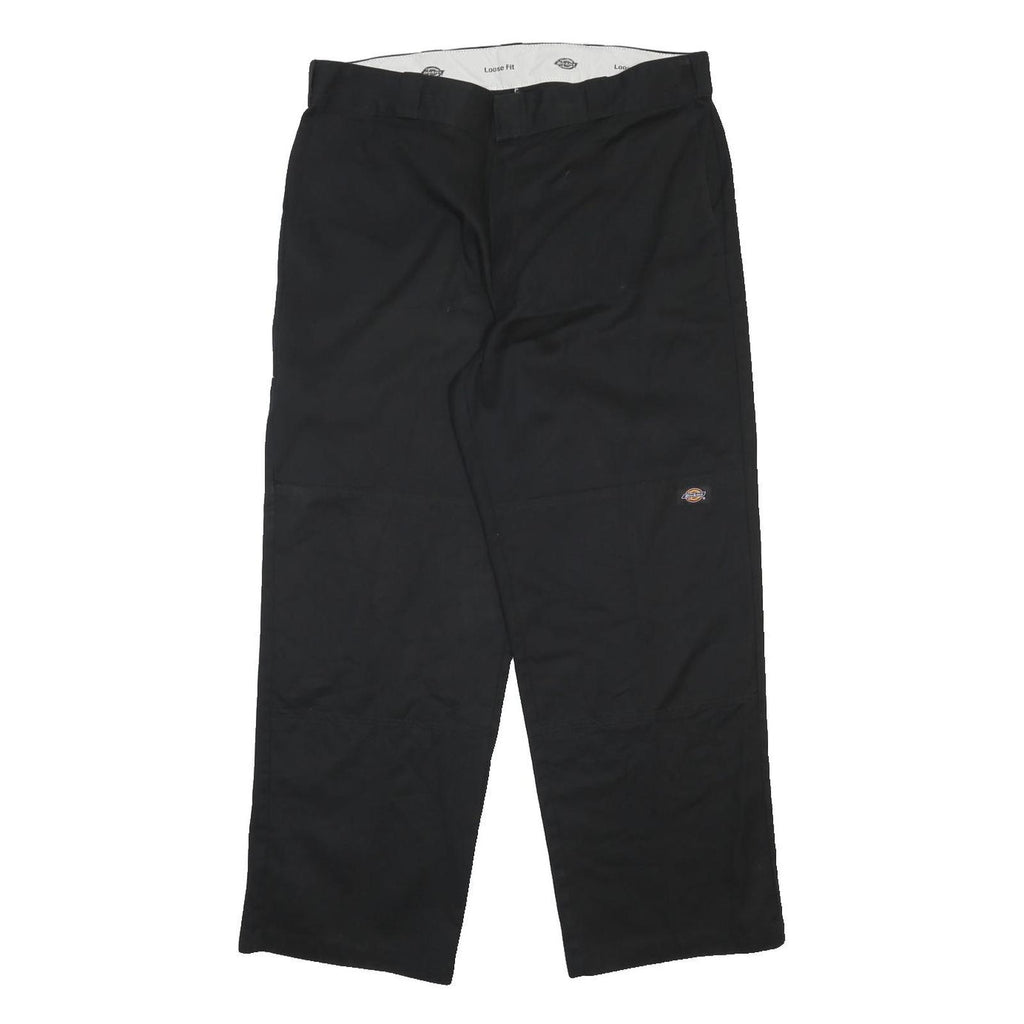 DICKIES Mens Black Loose Fit Cotton Blend Trousers W38 L30 Workwear Zip