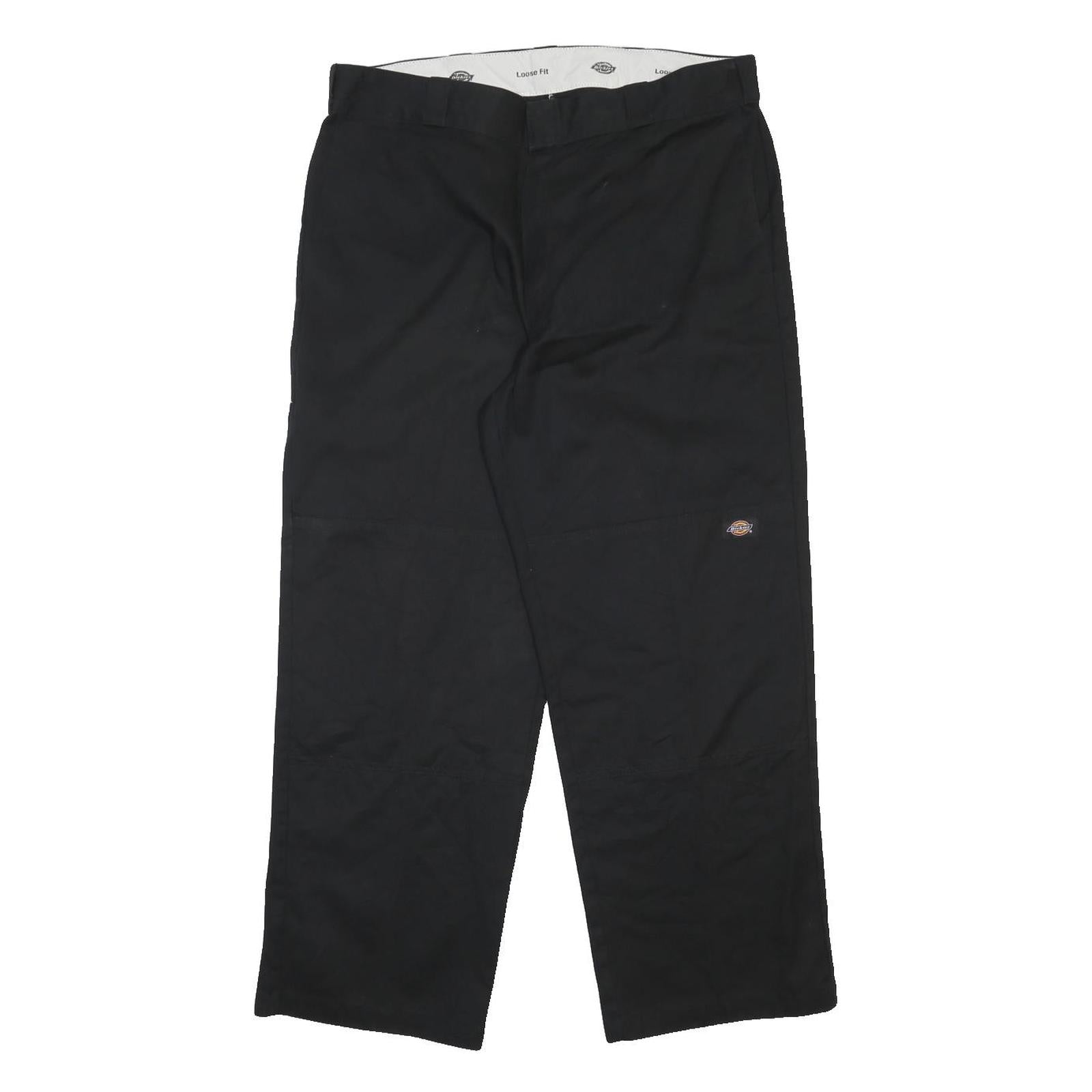 DICKIES Mens Black Loose Fit Cotton Blend Trousers W38 L30 Workwear Zip