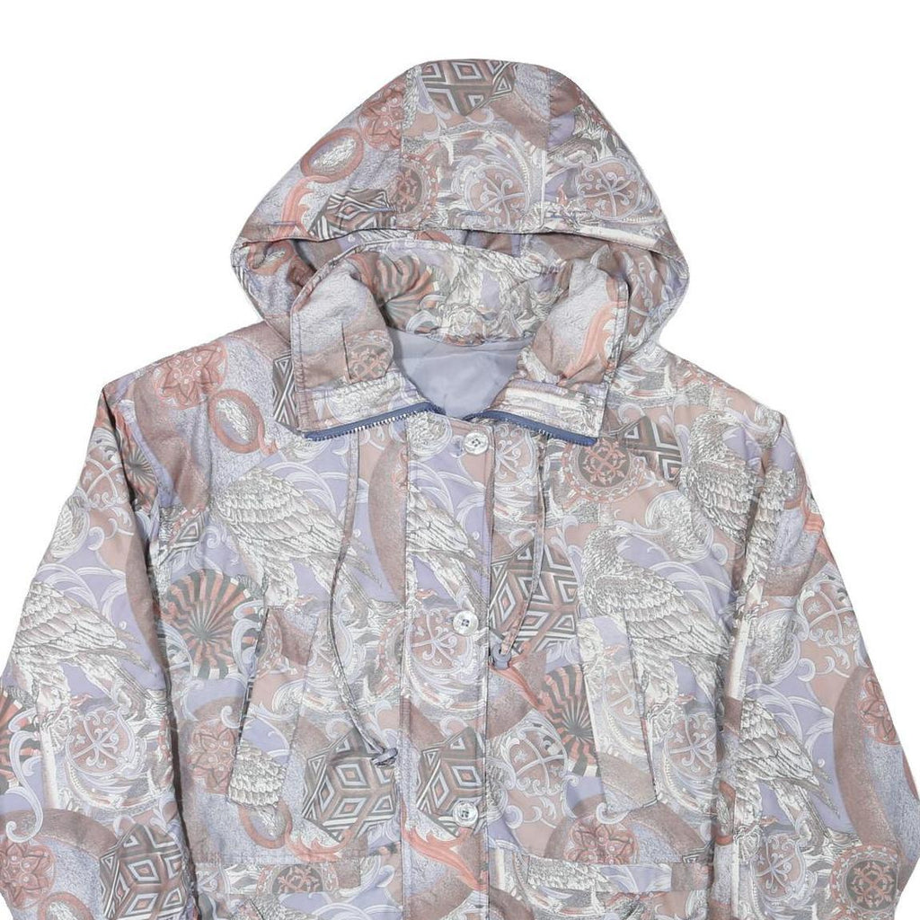 Womens Beige & Lilac Printed Polyester Blend Hooded Jacket L Zip Closure Unique
