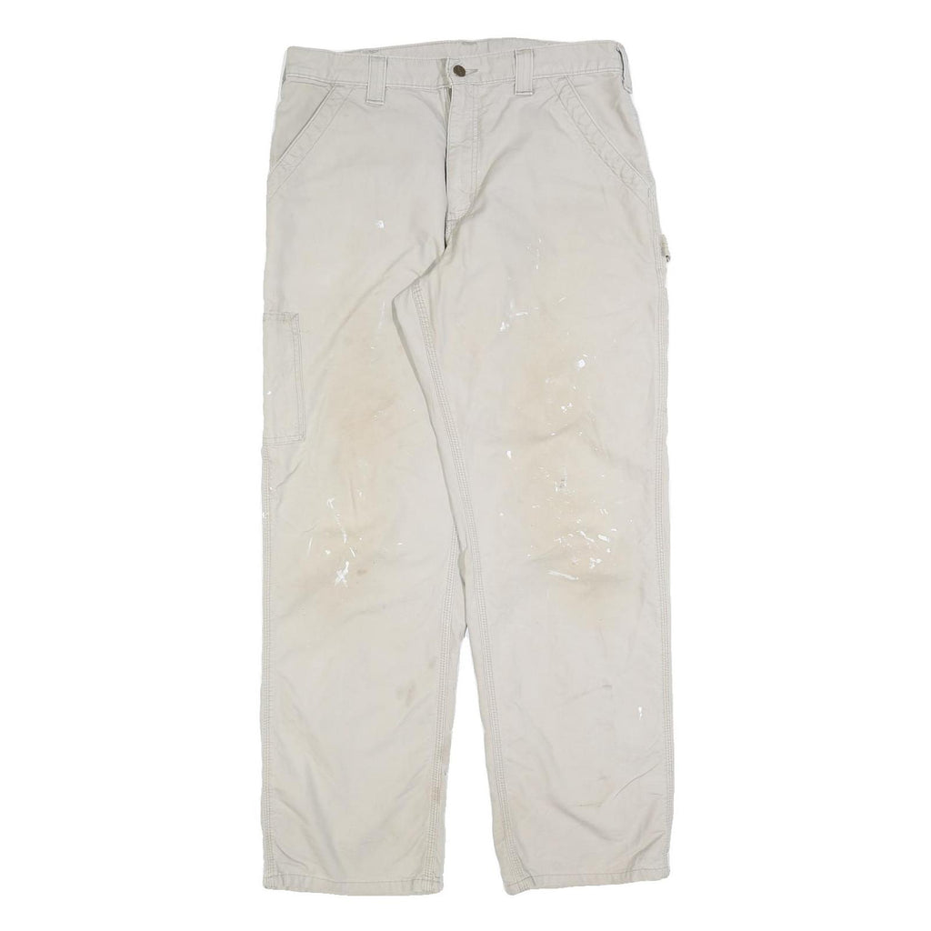 CARHARTT Mens Cotton Blend Beige Relaxed Straight Trousers W34 L32 Workwear