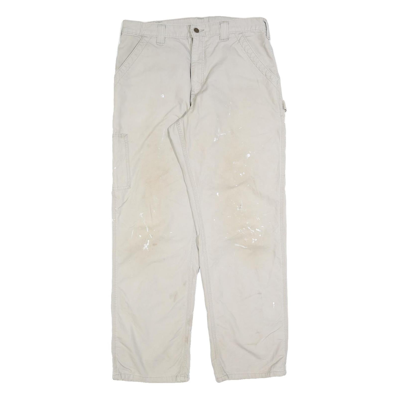 CARHARTT Mens Cotton Blend Beige Relaxed Straight Trousers W34 L32 Workwear