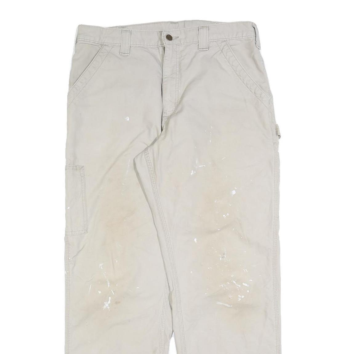 CARHARTT Mens Cotton Blend Beige Relaxed Straight Trousers W34 L32 Workwear
