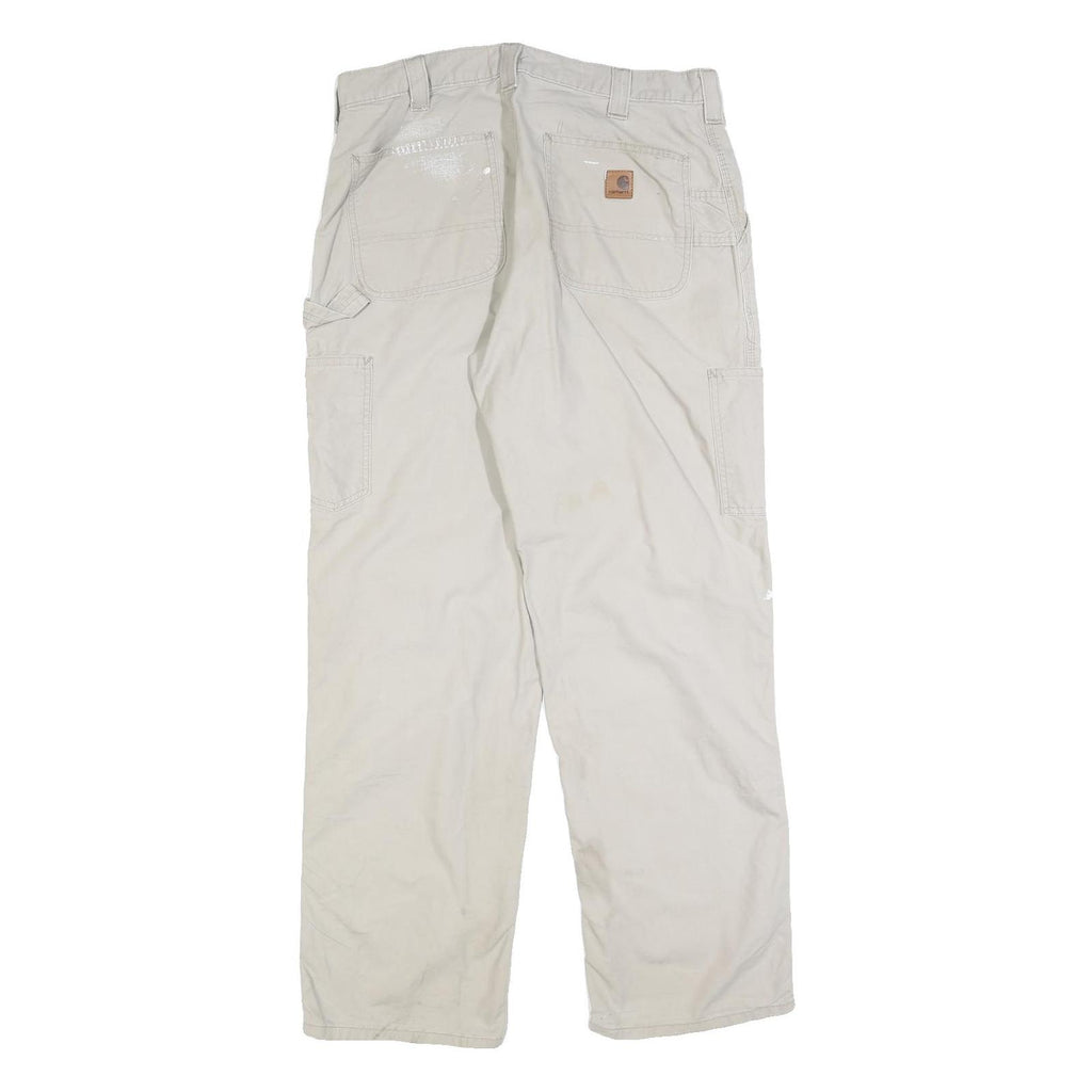 CARHARTT Mens Cotton Blend Beige Relaxed Straight Trousers W34 L32 Workwear