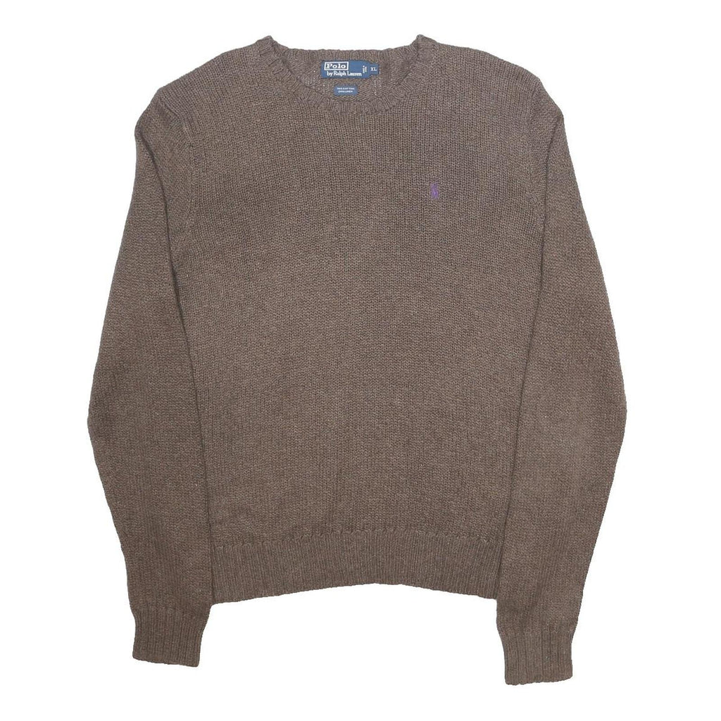 POLO RALPH LAUREN Mens Brown Linen Blend Plain Crew Neck Basic Knit Jumper XL