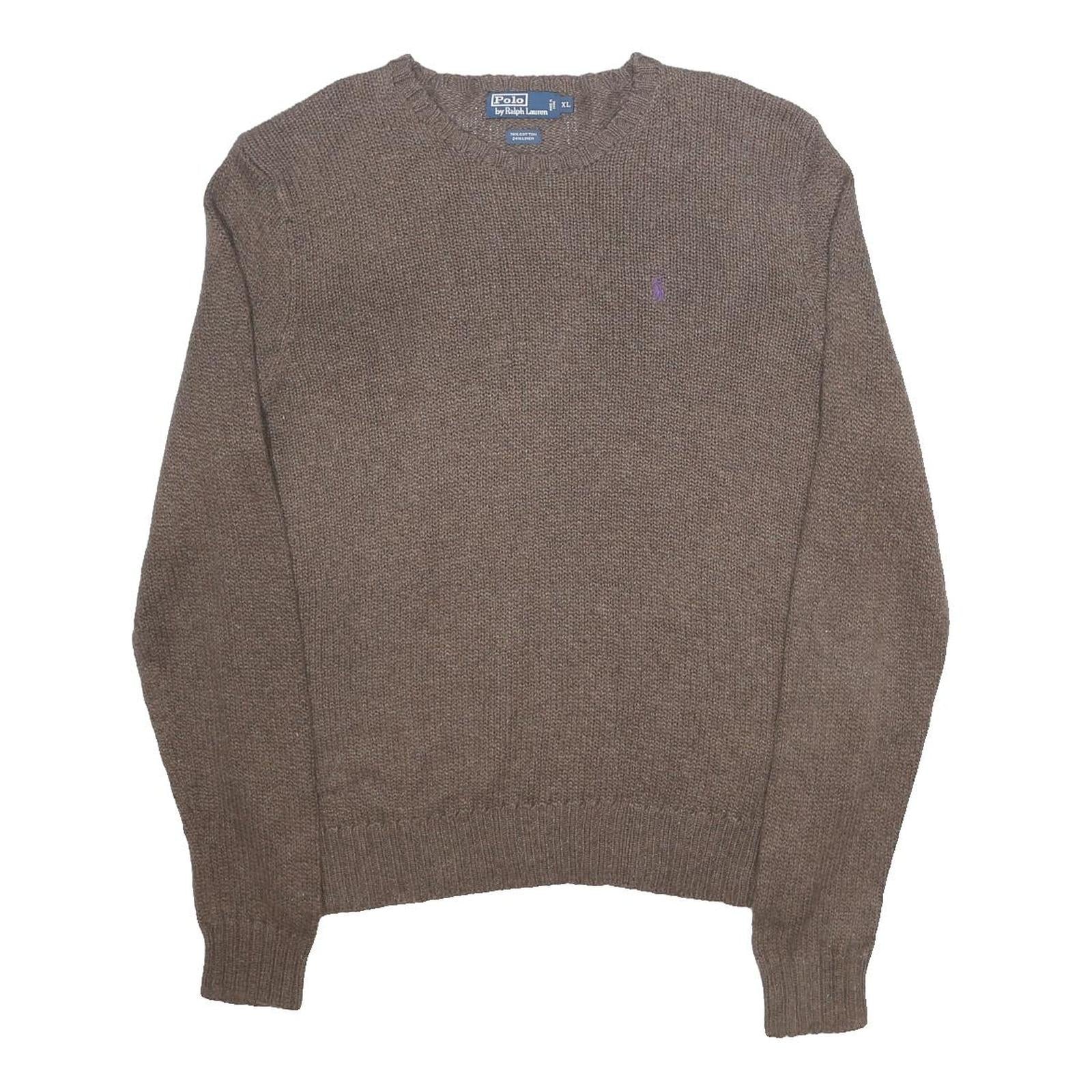 POLO RALPH LAUREN Mens Brown Linen Blend Plain Crew Neck Basic Knit Jumper XL