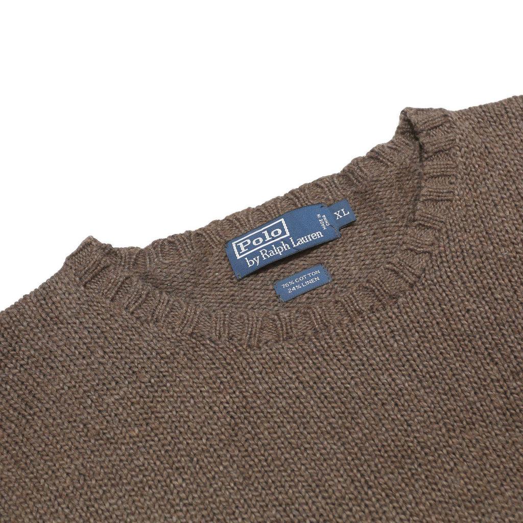 POLO RALPH LAUREN Mens Brown Linen Blend Plain Crew Neck Basic Knit Jumper XL