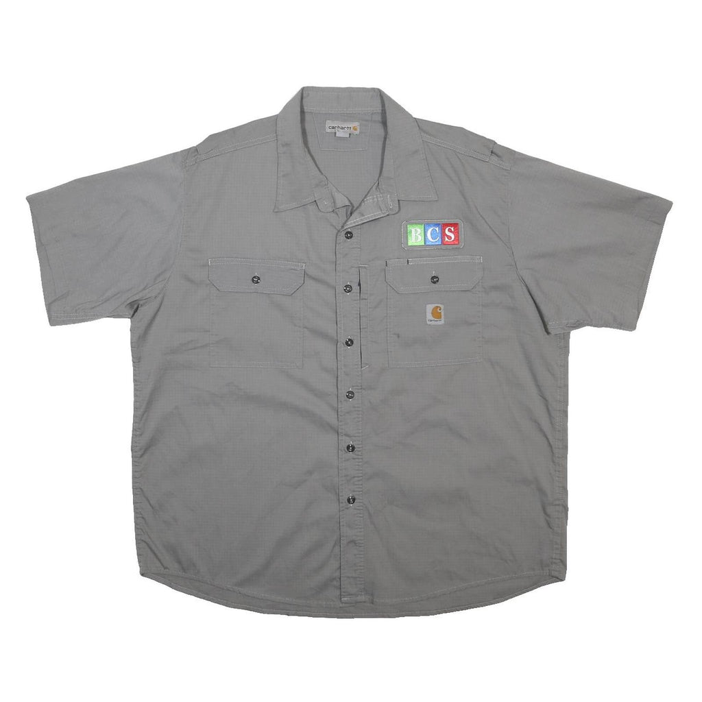 CARHARTT Mens Grey Work Shirt 2XL Short Sleeve Button Front Utility Heavy Duty