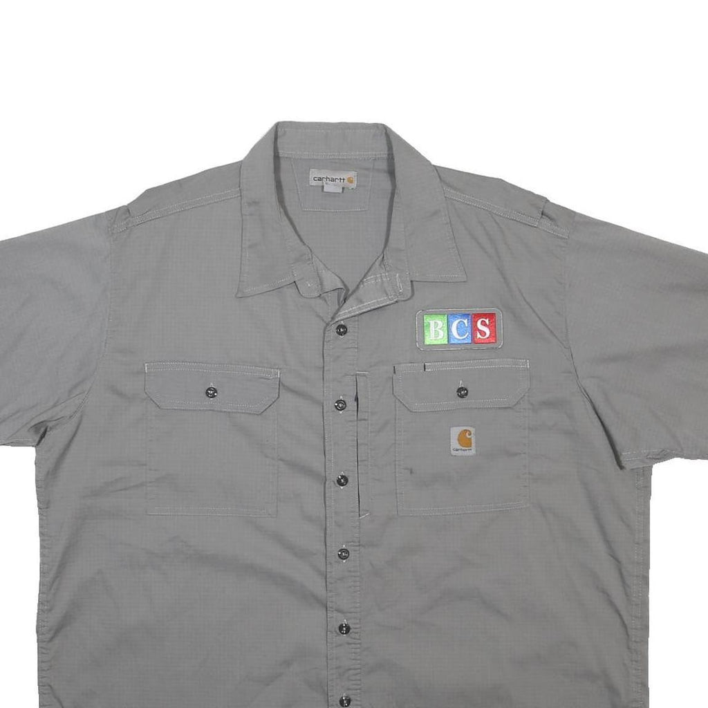 CARHARTT Mens Grey Work Shirt 2XL Short Sleeve Button Front Utility Heavy Duty