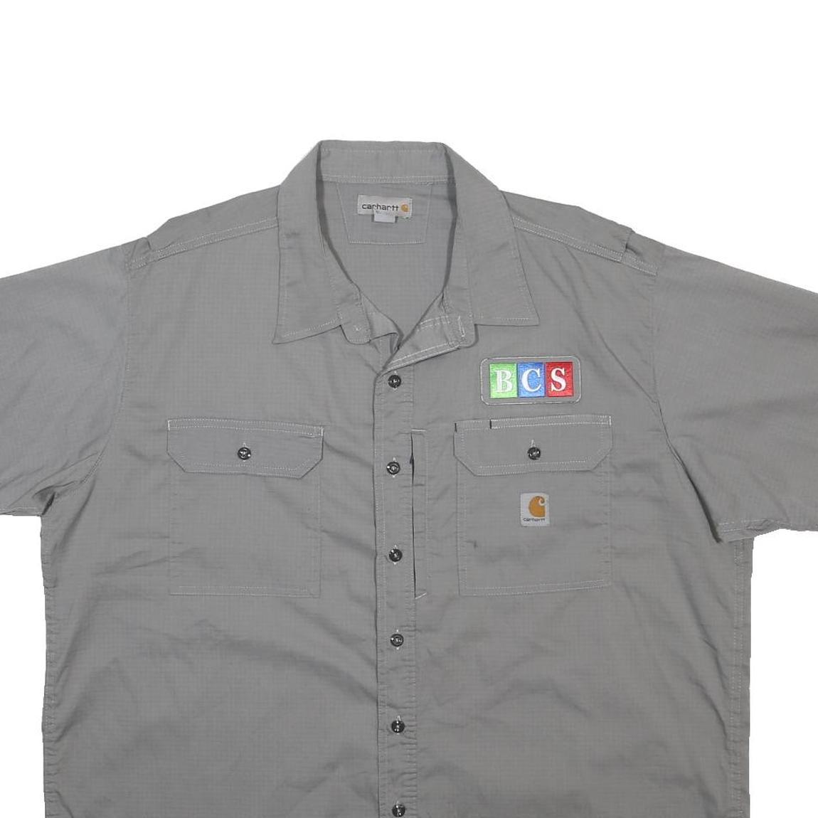 CARHARTT Mens Grey Work Shirt 2XL Short Sleeve Button Front Utility Heavy Duty