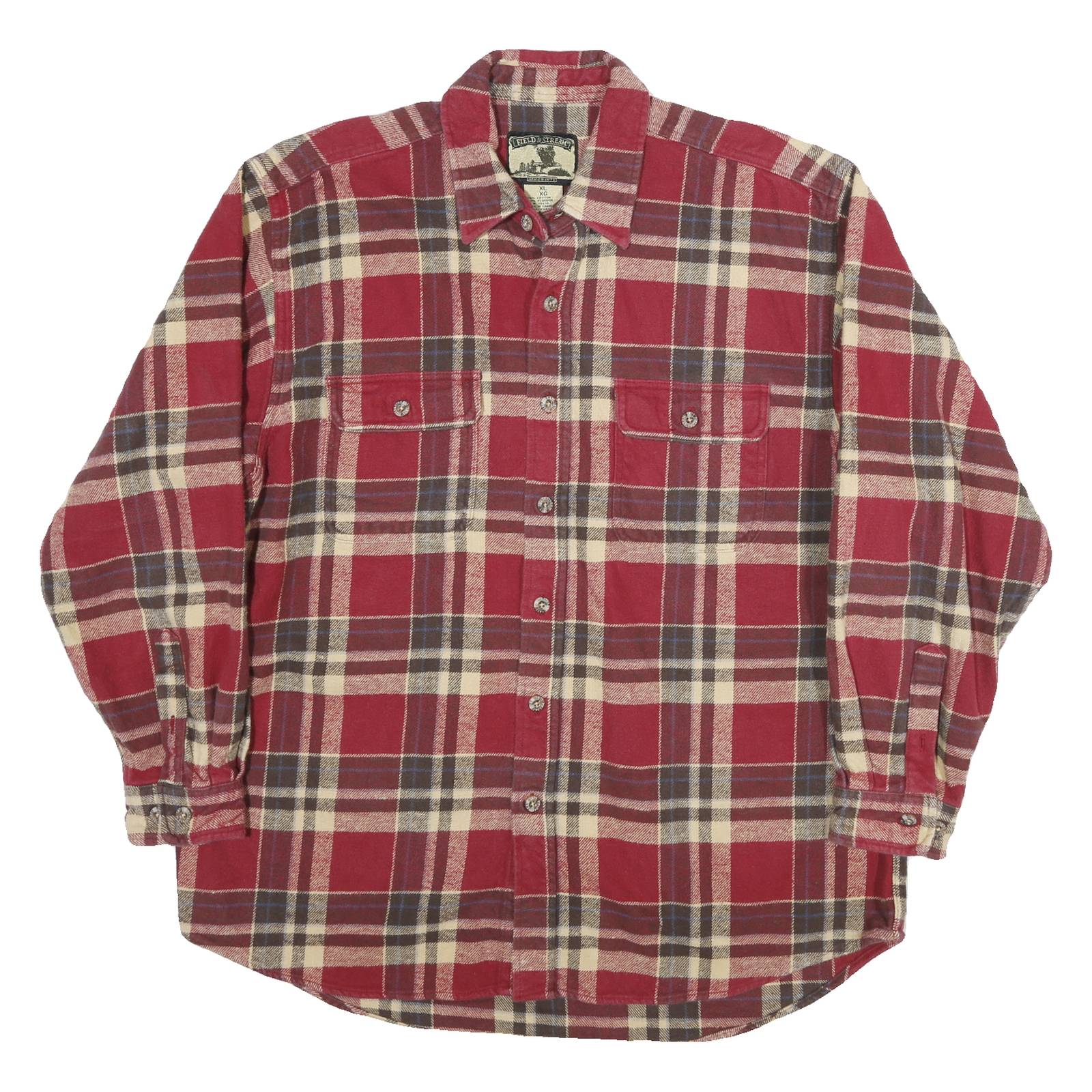 FIELD & STREAM Mens Red & Cream Check Shirt XL Cotton Blend Casual Button