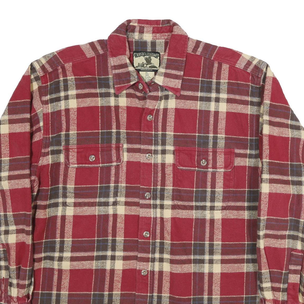 FIELD & STREAM Mens Red & Cream Check Shirt XL Cotton Blend Casual Button