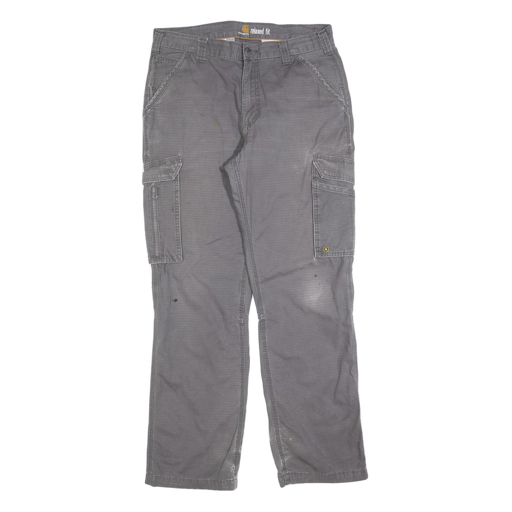 CARHARTT Mens Cotton Blend Grey Relaxed Cargo Work Trousers W34 L34 Durable Fit