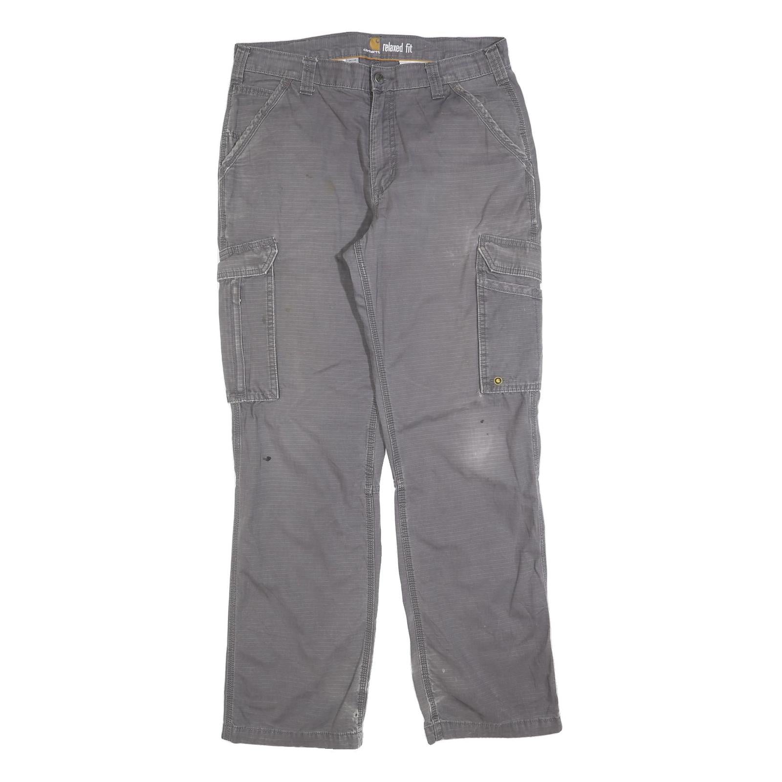CARHARTT Mens Cotton Blend Grey Relaxed Cargo Work Trousers W34 L34 Durable Fit