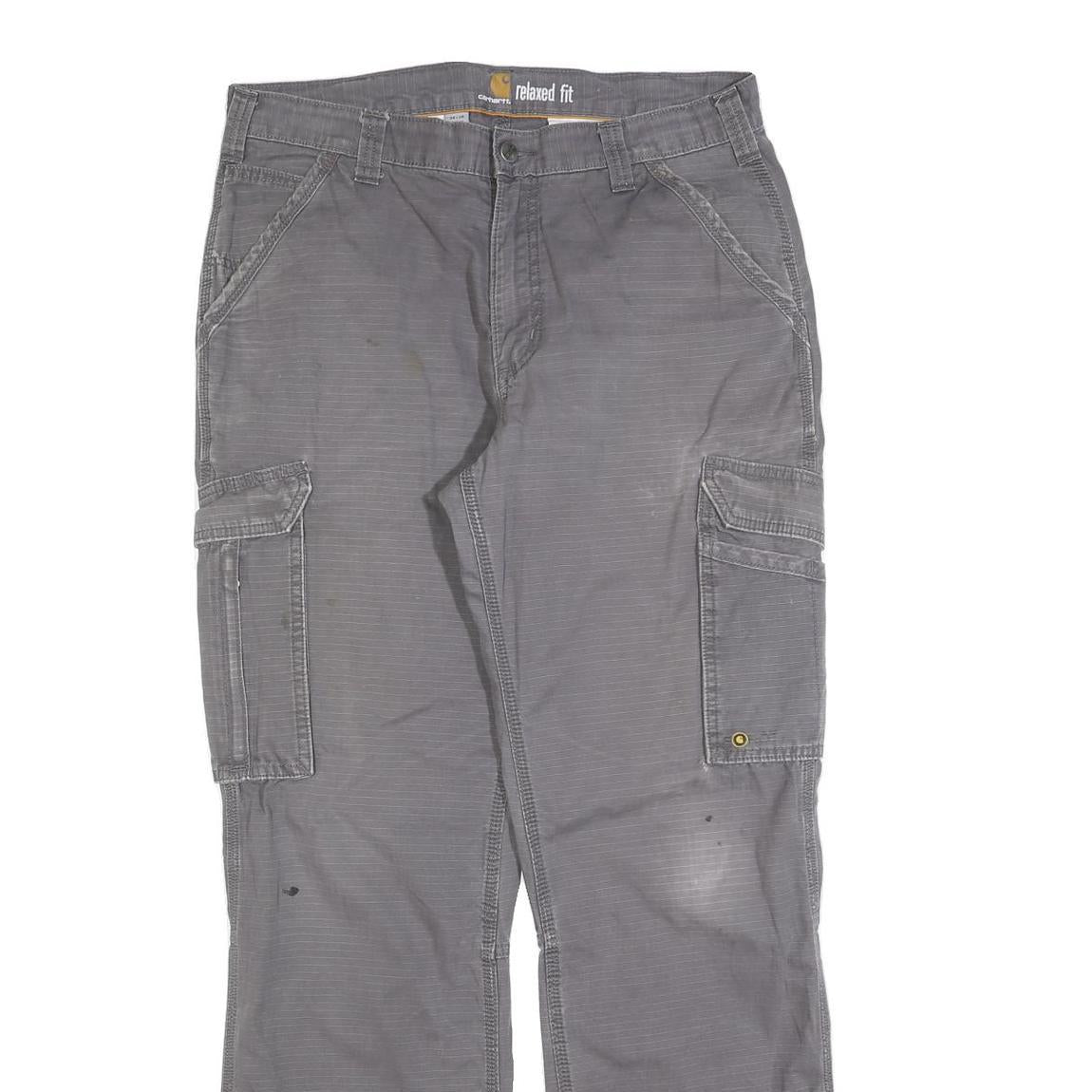 CARHARTT Mens Cotton Blend Grey Relaxed Cargo Work Trousers W34 L34 Durable Fit