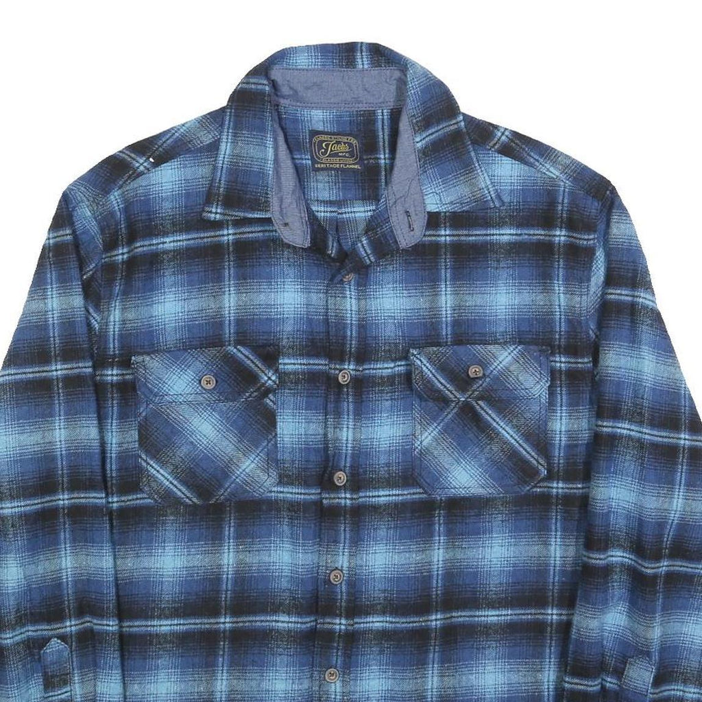 JACHS Mens Blue & Black Heritage Flannel Shirt XL Classic Plaid Cotton Style